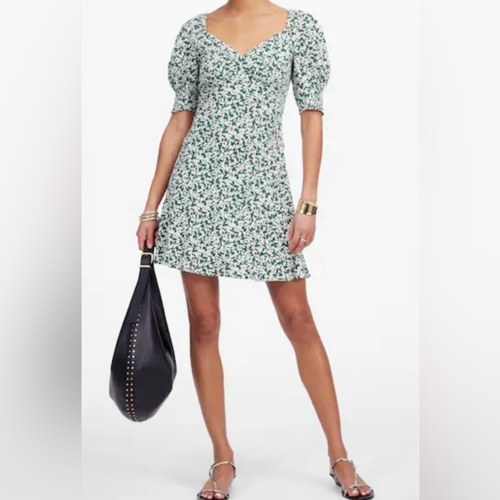 Madewell Green and White Floral Mini Dress